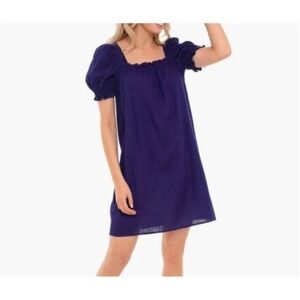 Pomander Place Navy Blue Linen Blend Puff Sleeve Mini Shift Dress XL S18160T